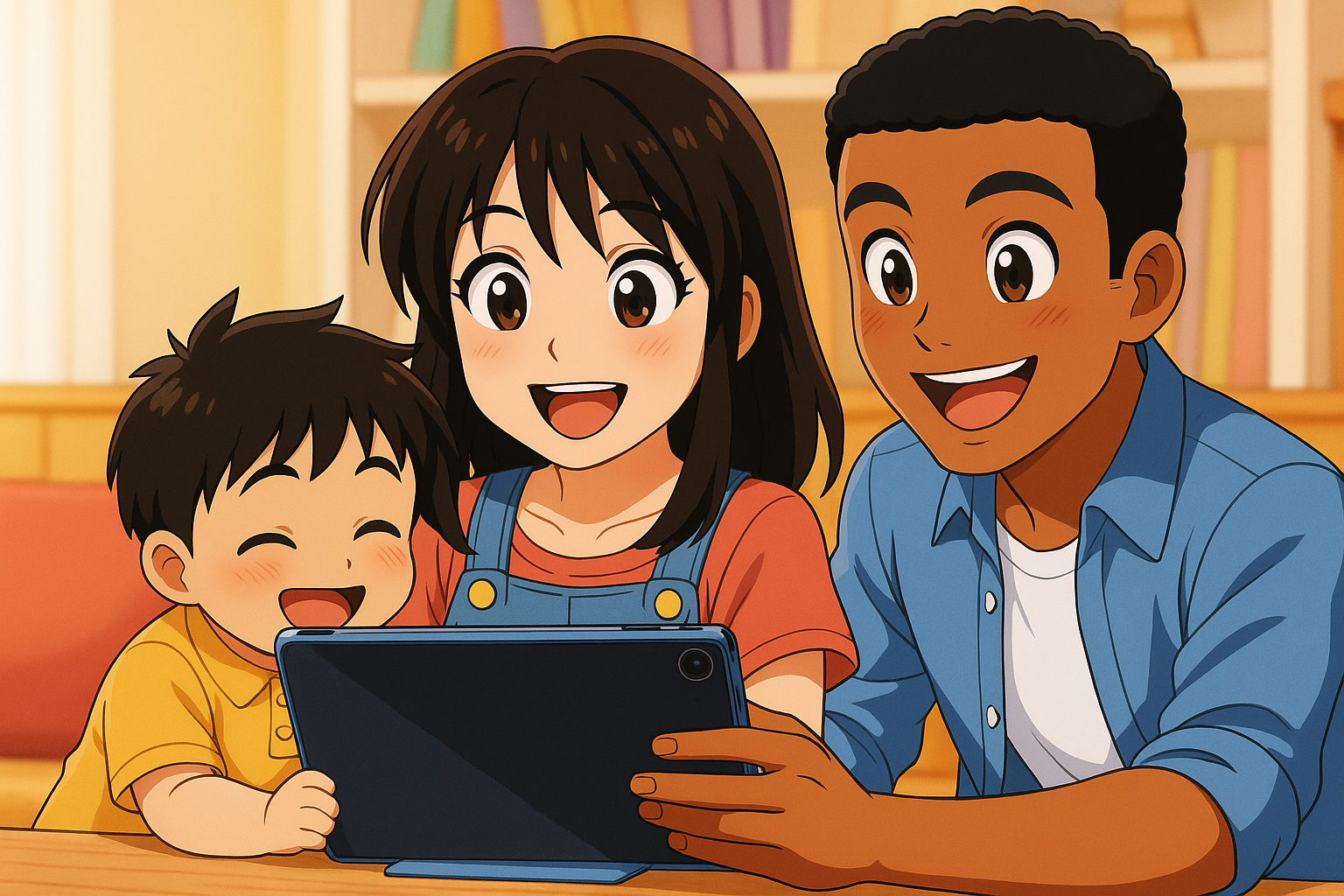 A parent and toddler using a tablet together